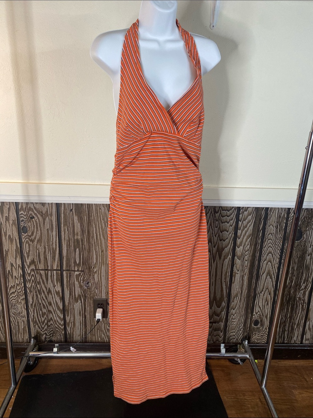 Pilcro Orange and White Striped Halter Maxi Dress